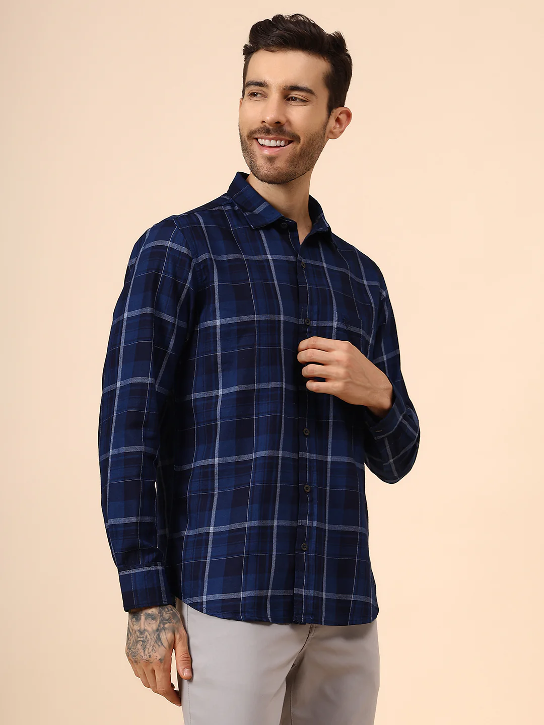 Casual Shirt for Men | Breathable & Soft with Color Fastness Regular Fit Spread Collar Neck Cotton Fabric Checkered Pattern - Image 4