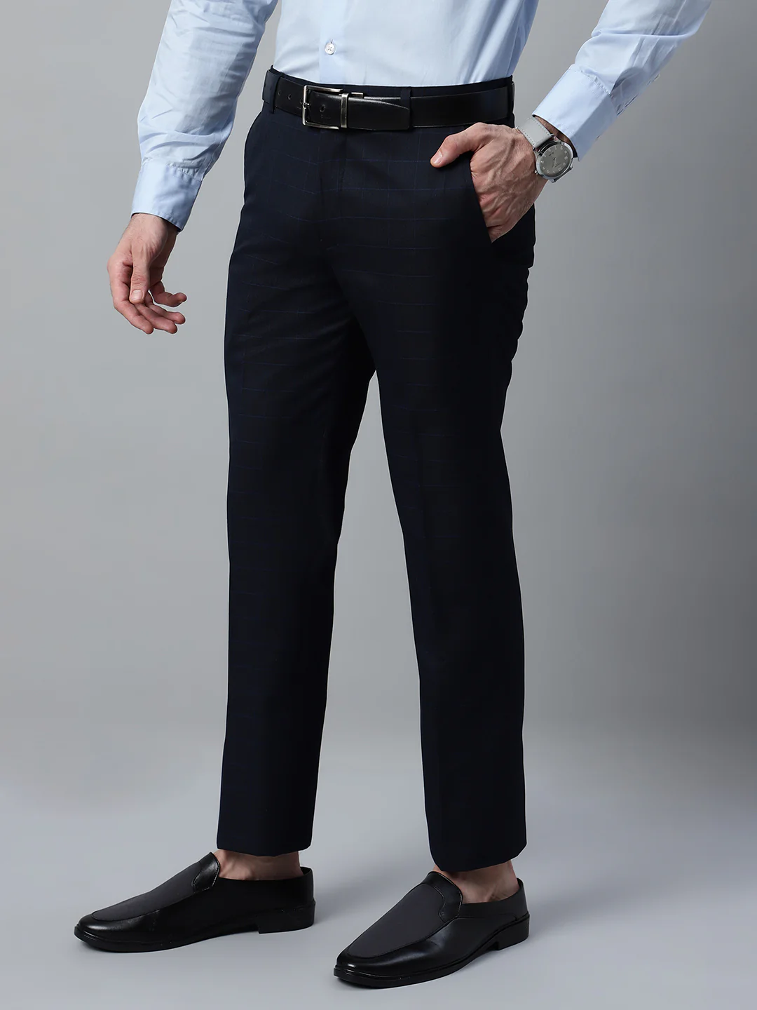Formal Trouser for Men | Breathable & Soft with Color Fastness Regular Fit Poly Viscose Fabric Checkered Pattern Hook & Eye Closure - Image 3