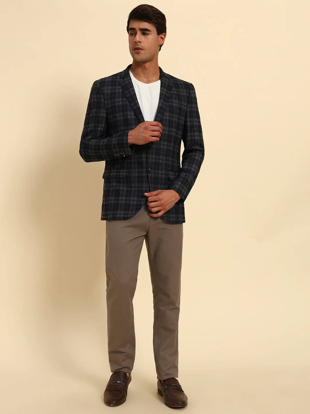 Blazer for Men | Premium Casual Blazer Slim Fit Notched Collar Terry Rayon Fabric Checkered Pattern - Image 3