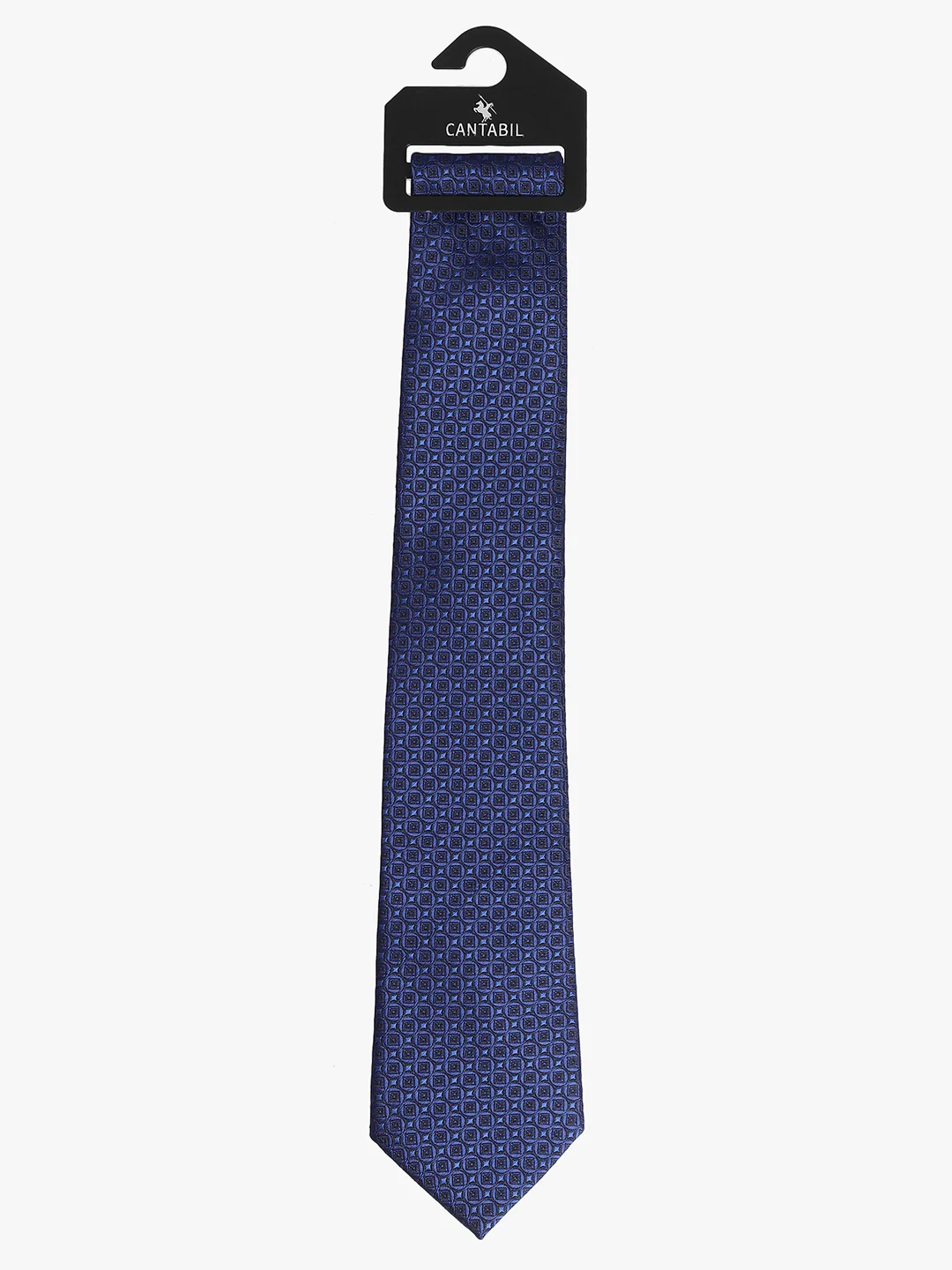 Men's Navy Blue Geometric Printed Broad Tie - Image 2