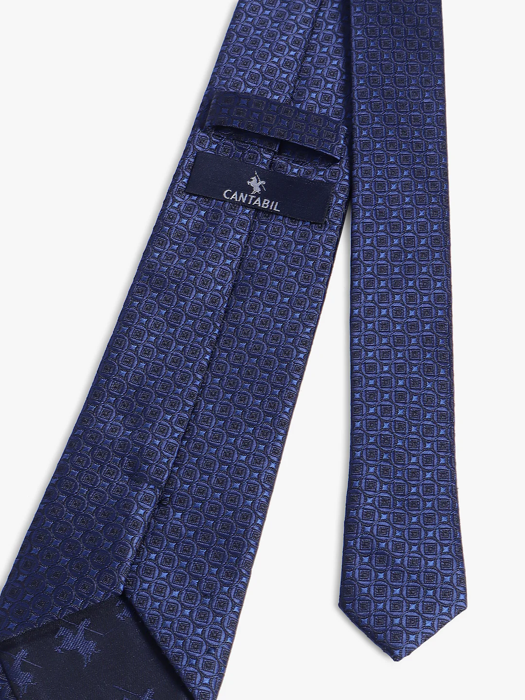 Men's Navy Blue Geometric Printed Broad Tie - Image 3