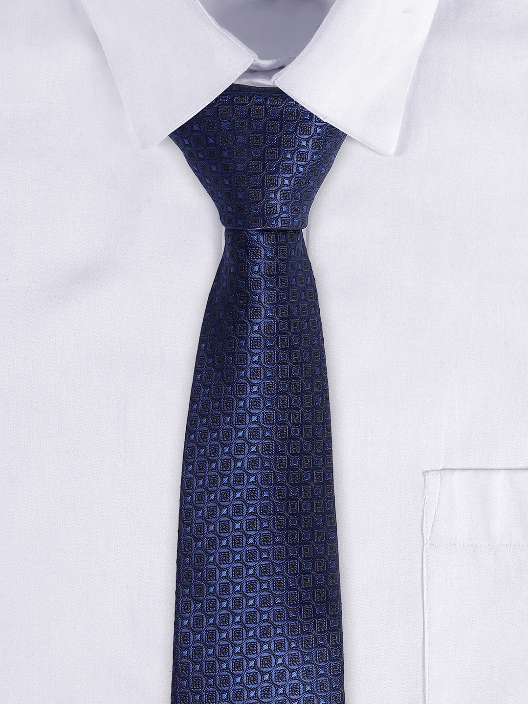Men's Navy Blue Geometric Printed Broad Tie - Image 7