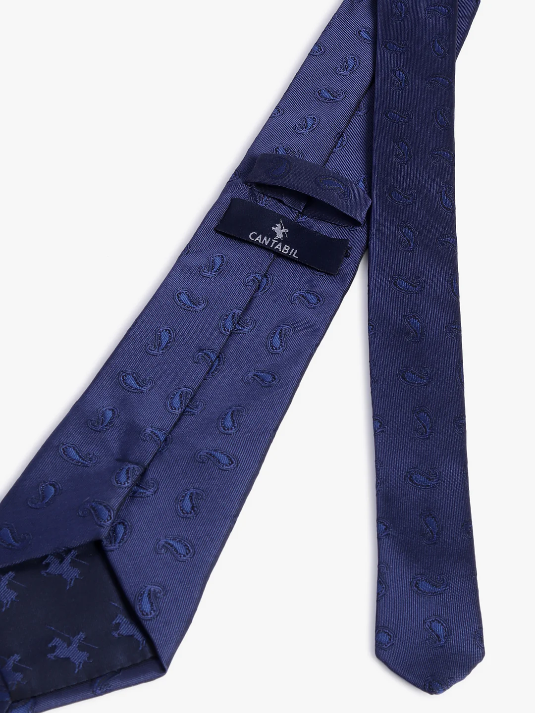 Men's Navy Blue Paisley Printed Broad Tie - Image 3