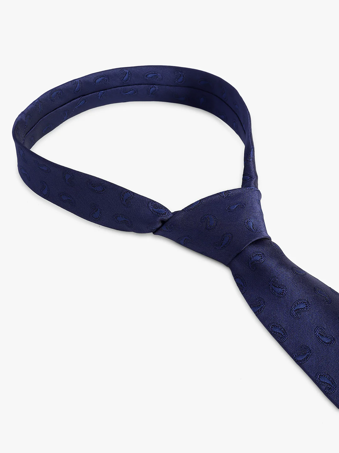Men's Navy Blue Paisley Printed Broad Tie - Image 6