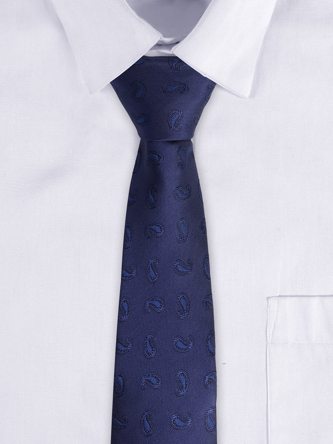 Men's Navy Blue Paisley Printed Broad Tie - Image 7
