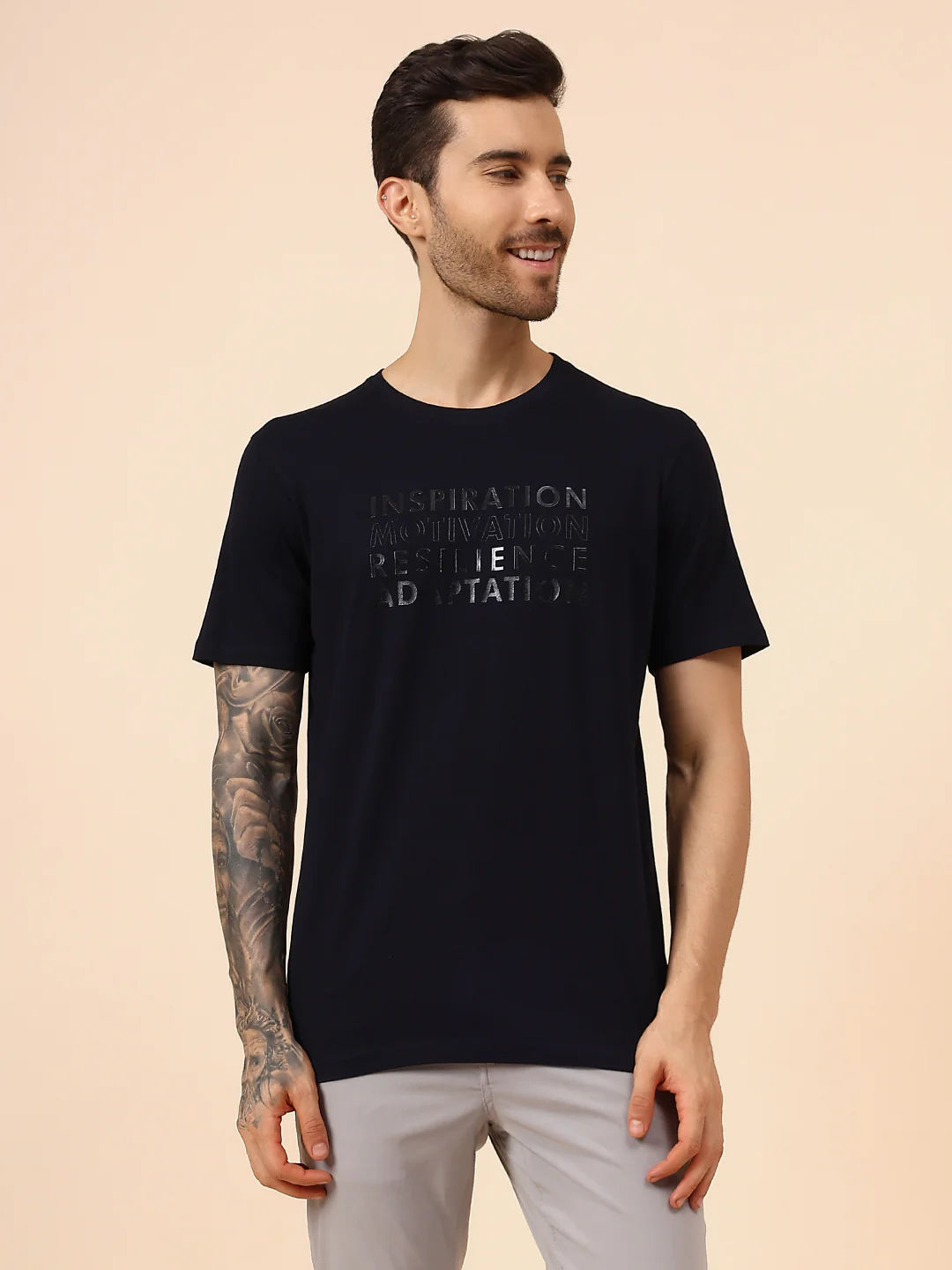 T-Shirt for Men | Breathable & Soft with Color Fastness Regular Fit Round Neck Cotton Blend Fabric Printed Pattern - Image 2