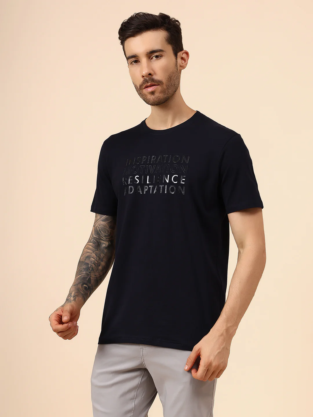 T-Shirt for Men | Breathable & Soft with Color Fastness Regular Fit Round Neck Cotton Blend Fabric Printed Pattern - Image 3