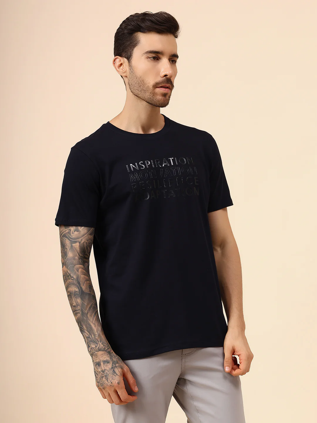 T-Shirt for Men | Breathable & Soft with Color Fastness Regular Fit Round Neck Cotton Blend Fabric Printed Pattern - Image 4