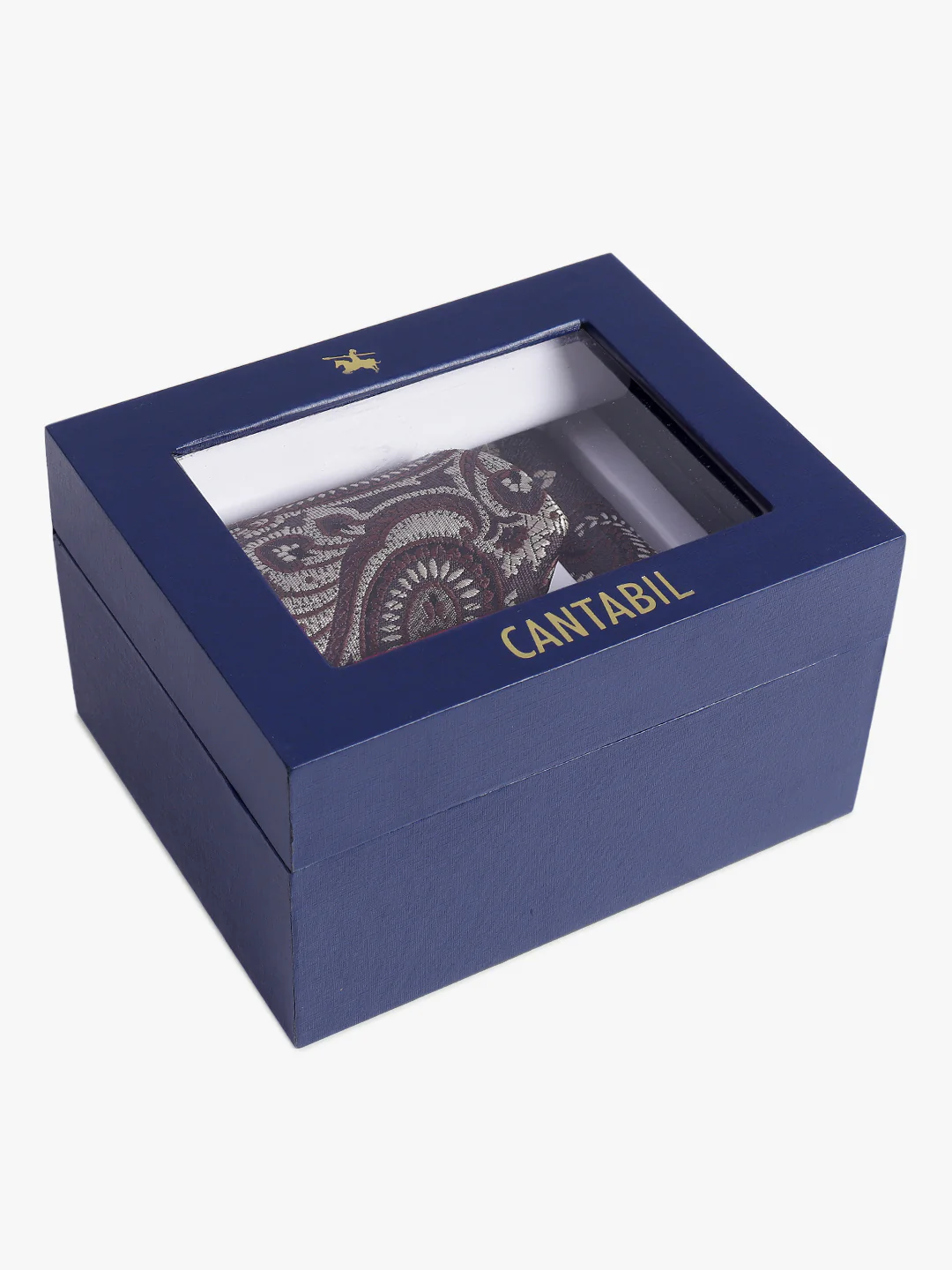 Men's Navy Blue Printed Tie With Pocket Square Set - Image 7