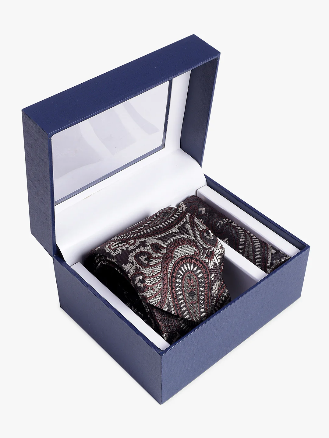 Men's Navy Blue Printed Tie With Pocket Square Set - Image 9