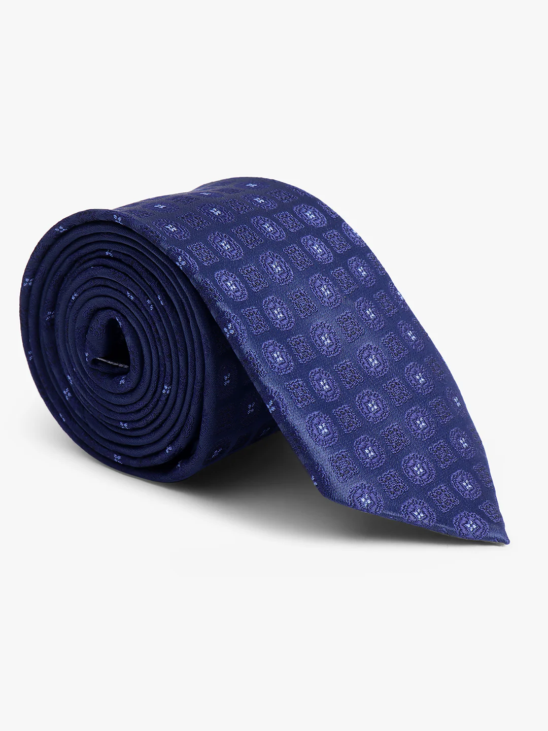 Men's Navy Blue Printed Tie With Pocket Square Set - Image 3