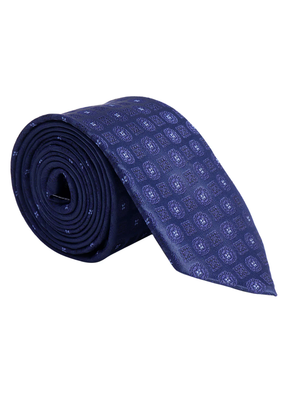 Men's Navy Blue Printed Tie With Pocket Square Set - Image 4