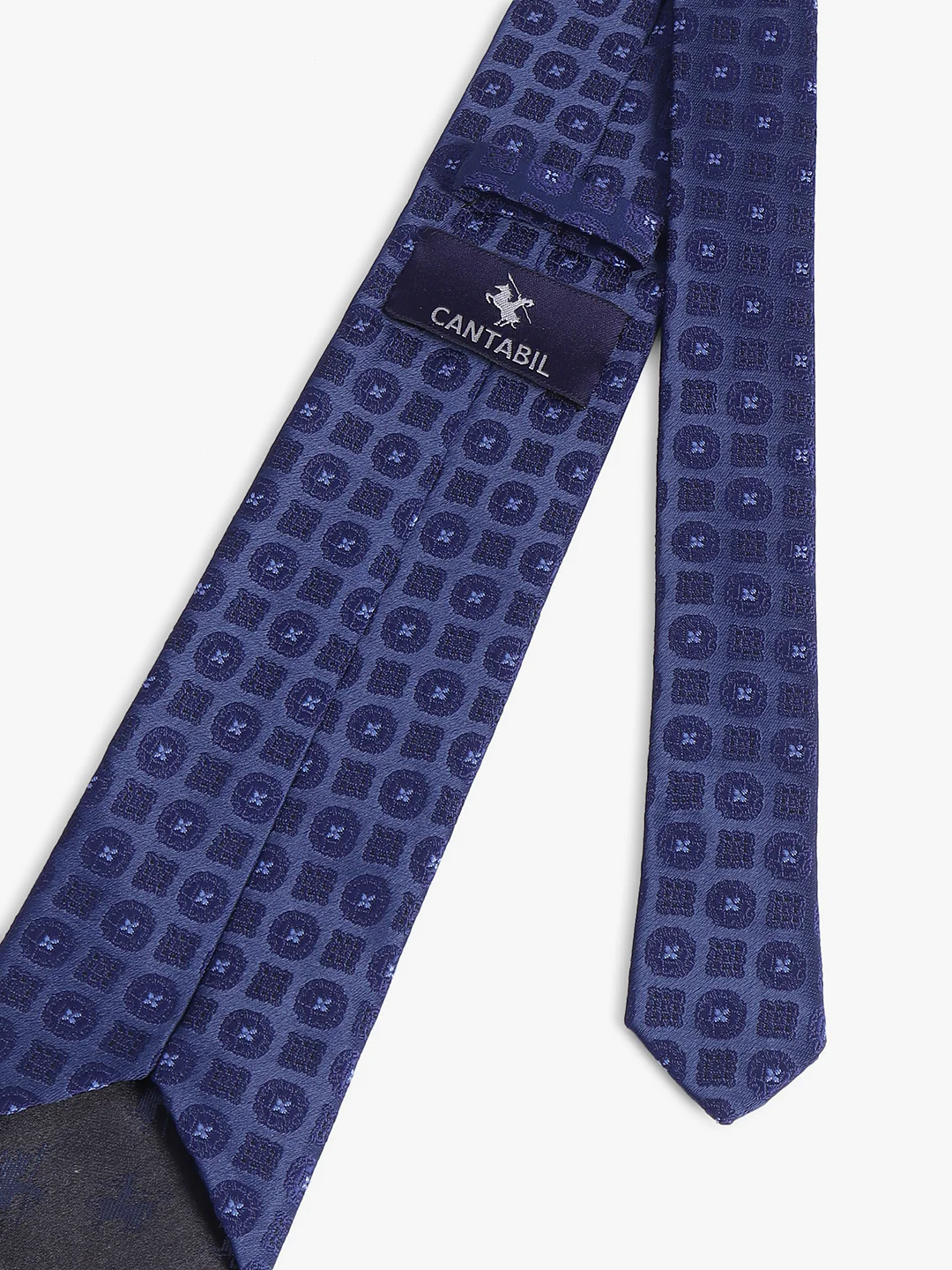 Men's Navy Blue Printed Tie With Pocket Square Set - Image 6