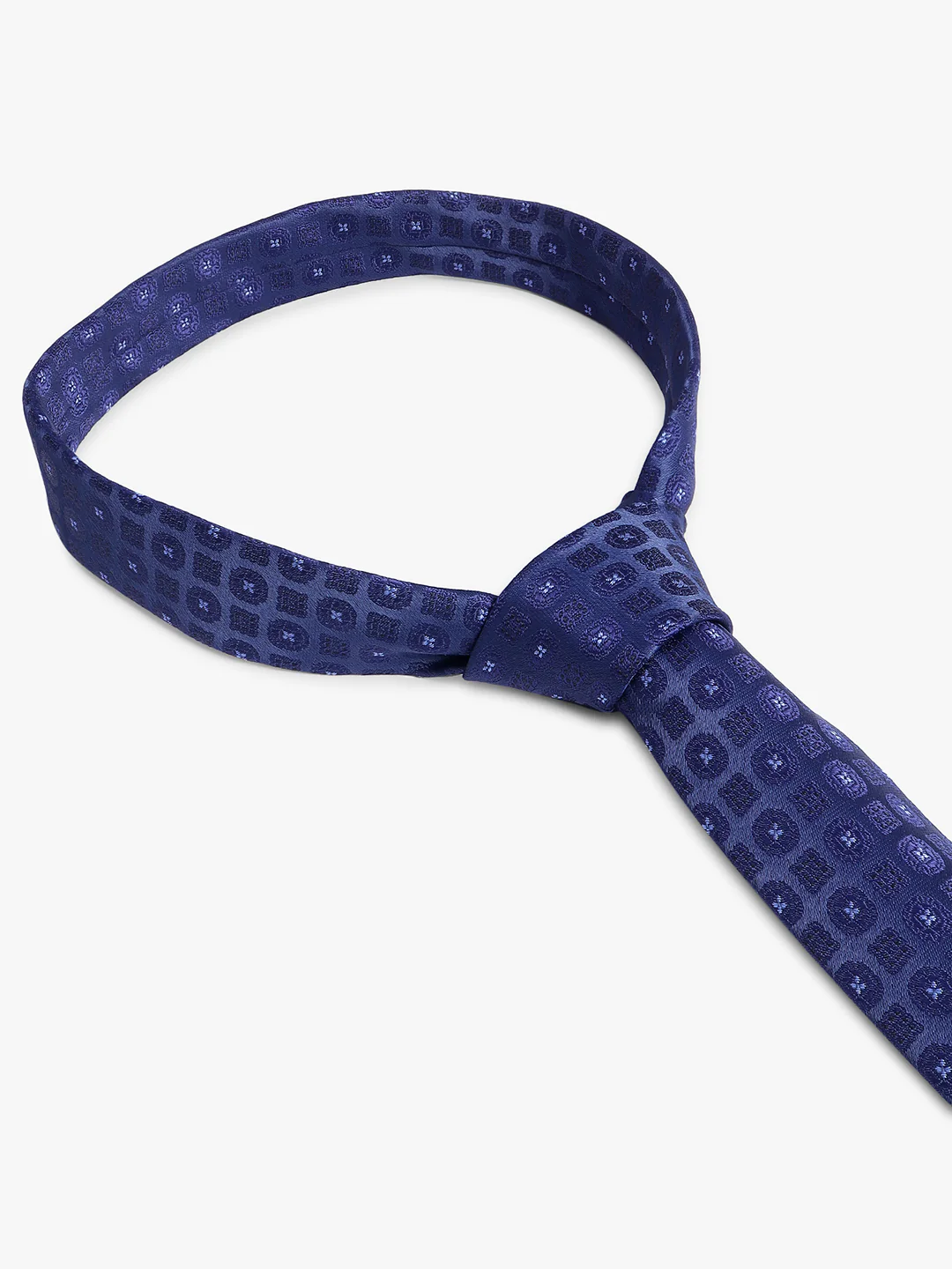 Men's Navy Blue Printed Tie With Pocket Square Set - Image 7