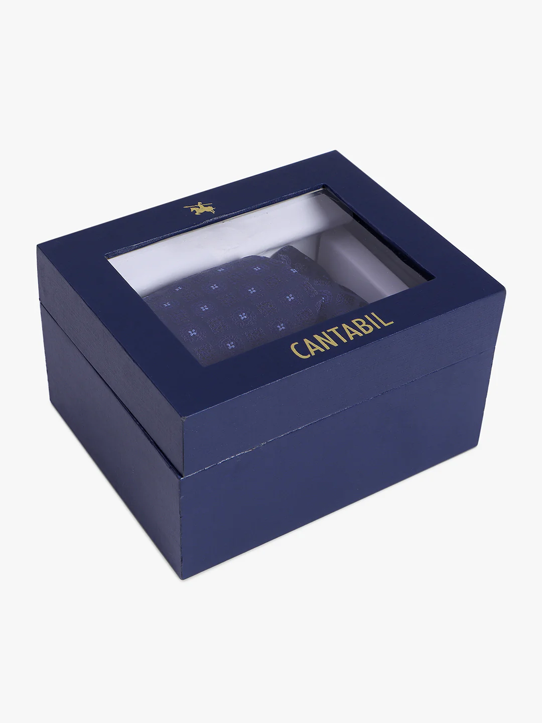 Men's Navy Blue Printed Tie With Pocket Square Set - Image 8