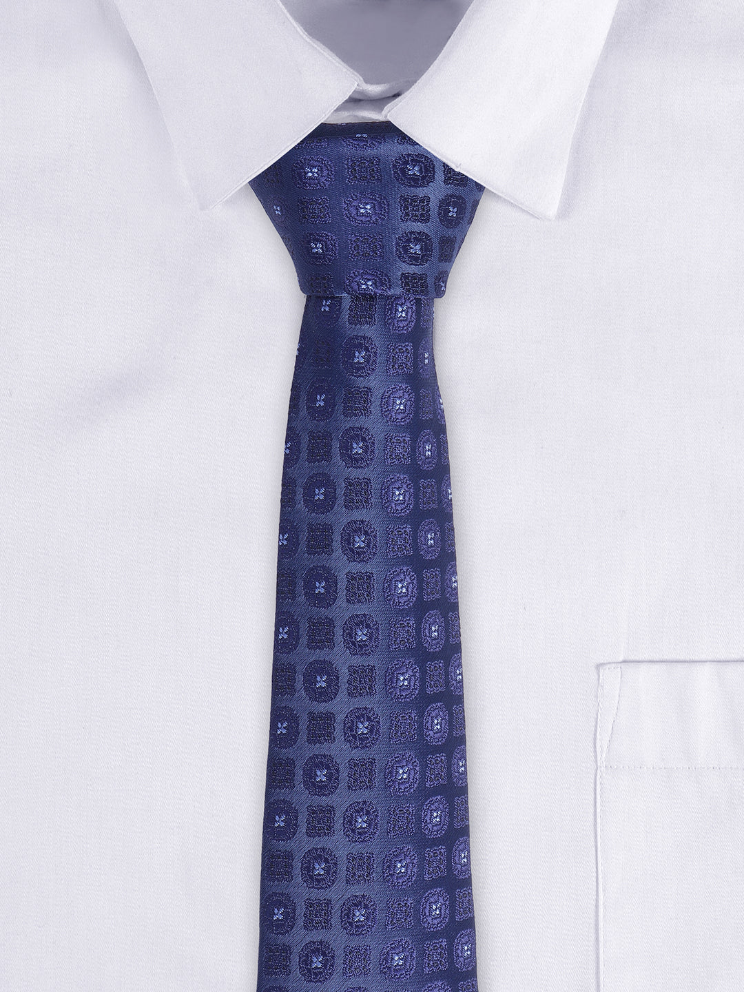 Men's Navy Blue Printed Tie With Pocket Square Set - Image 9