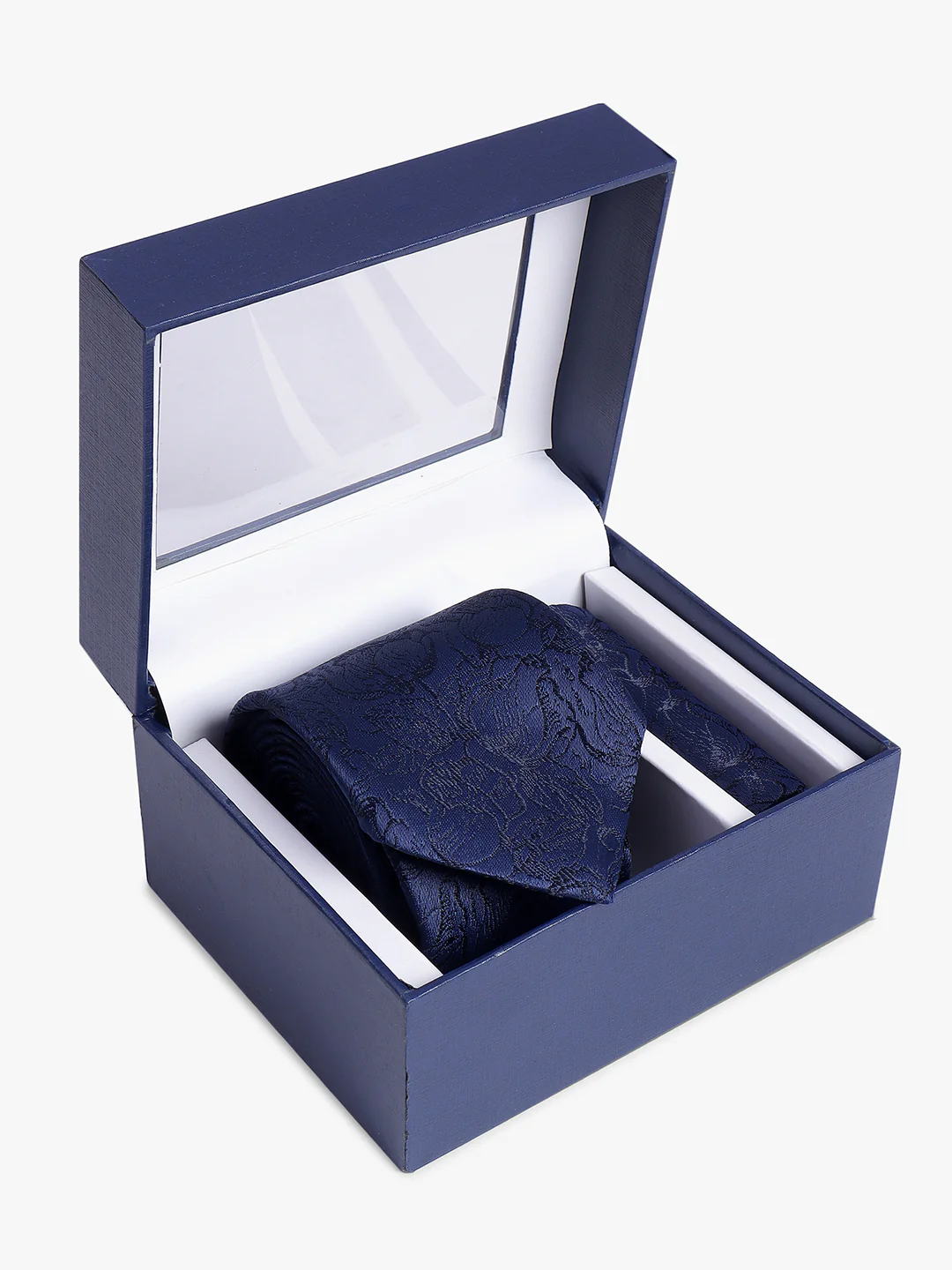 Men's Navy Blue Printed Tie With Pocket Square Set - Image 2