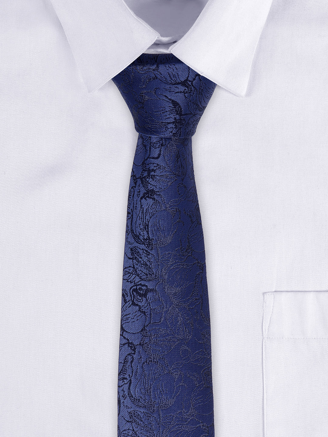 Men's Navy Blue Printed Tie With Pocket Square Set - Image 9