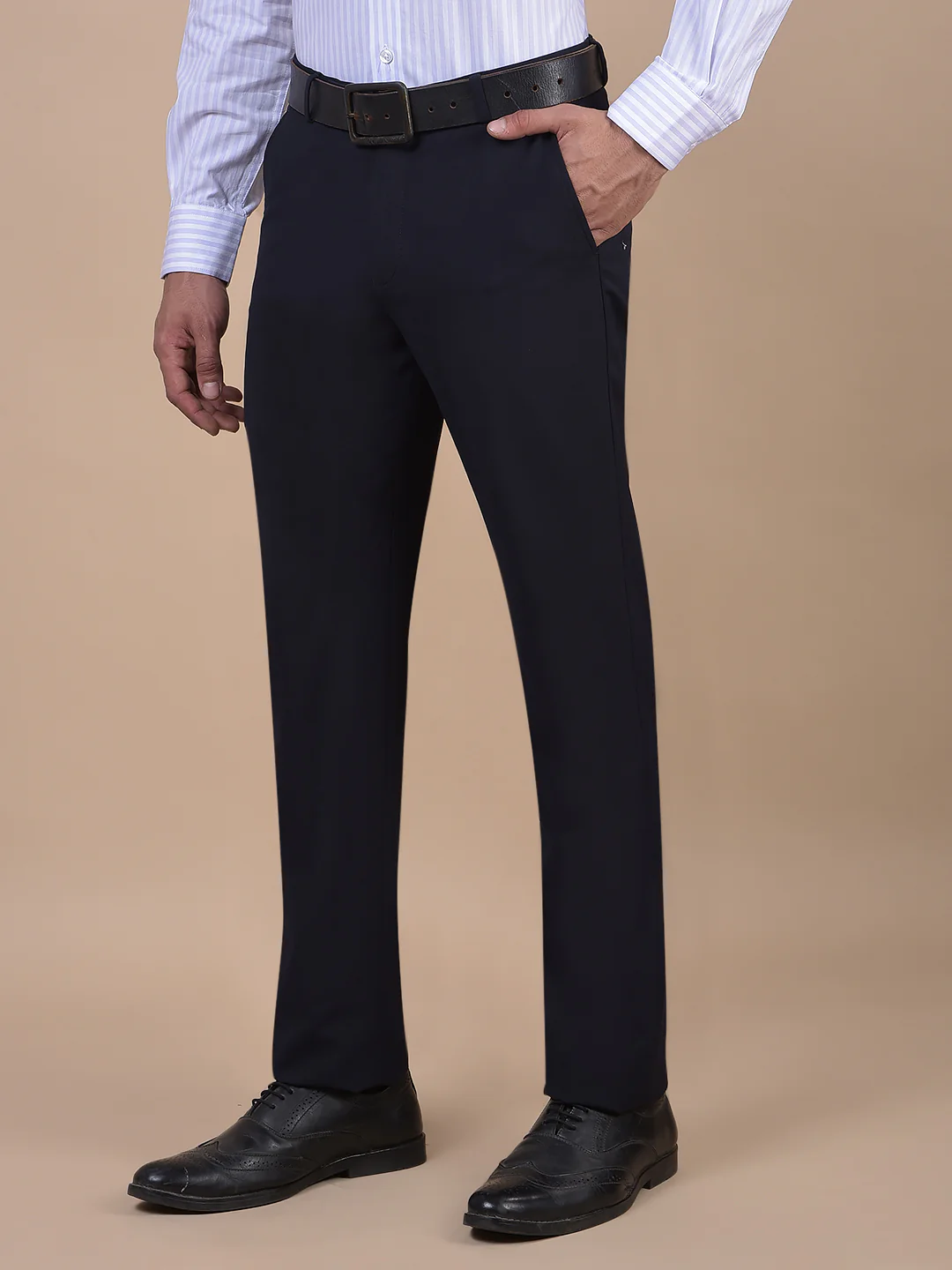 Formal Trouser for Men | Breathable & Soft with Color Fastness Regular Fit Poly Viscose Fabric Self Design Pattern Hook & Eye Closure - Image 3