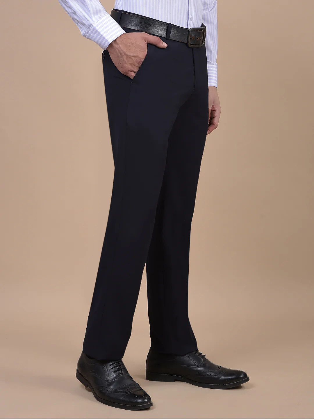 Formal Trouser for Men | Breathable & Soft with Color Fastness Regular Fit Poly Viscose Fabric Self Design Pattern Hook & Eye Closure - Image 4