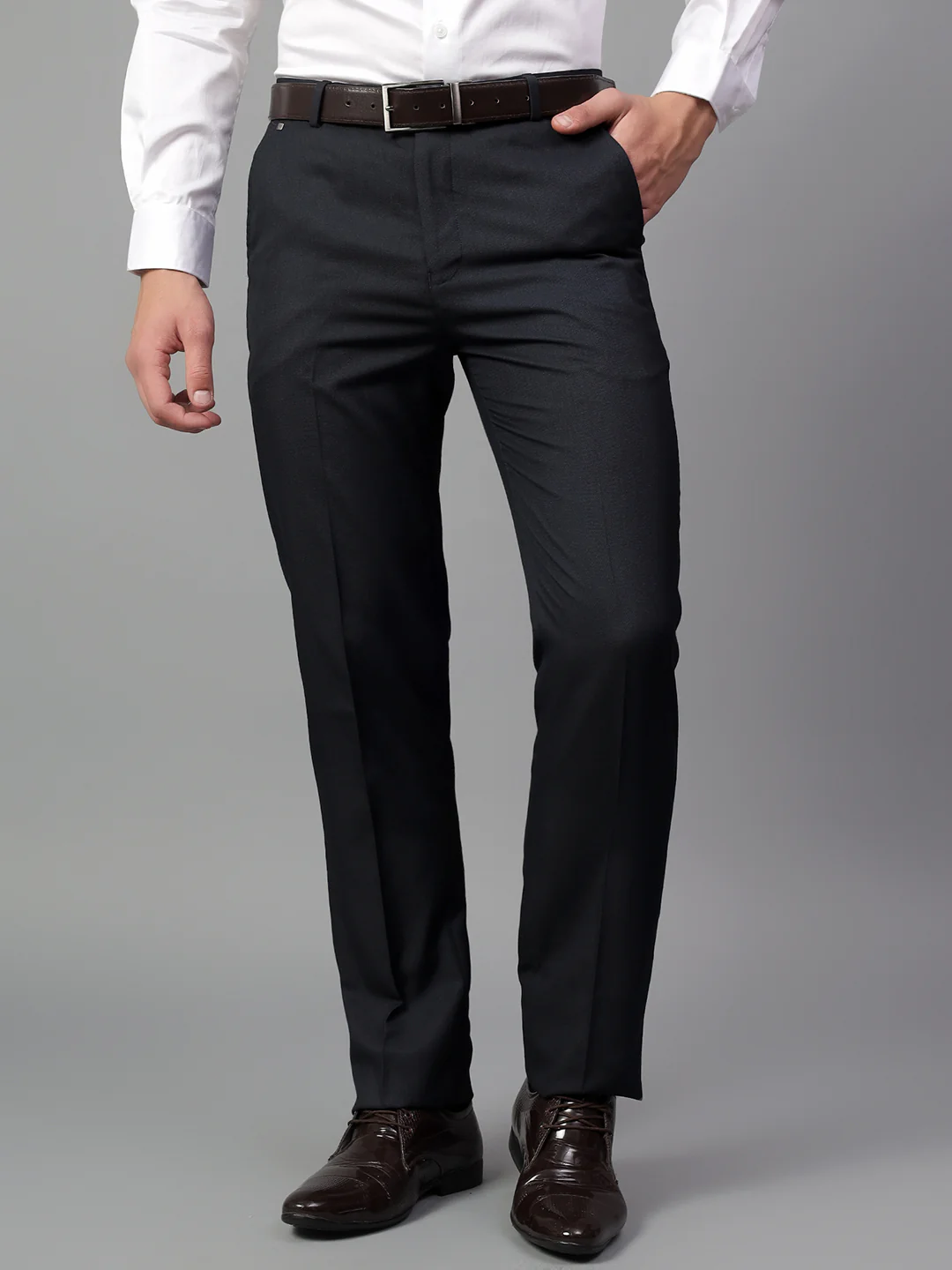 Formal Trouser for Men | Breathable & Soft with Color Fastness Regular Fit Poly Viscose Fabric Solid Pattern Hook & Eye Closure - Image 2