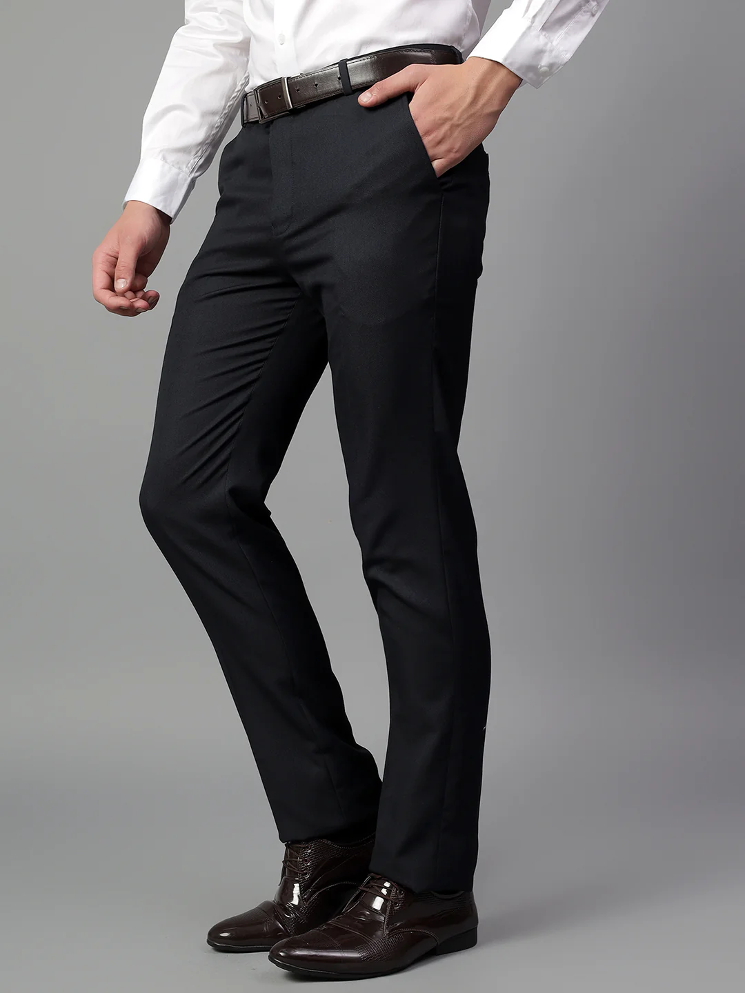 Formal Trouser for Men | Breathable & Soft with Color Fastness Regular Fit Poly Viscose Fabric Solid Pattern Hook & Eye Closure - Image 4