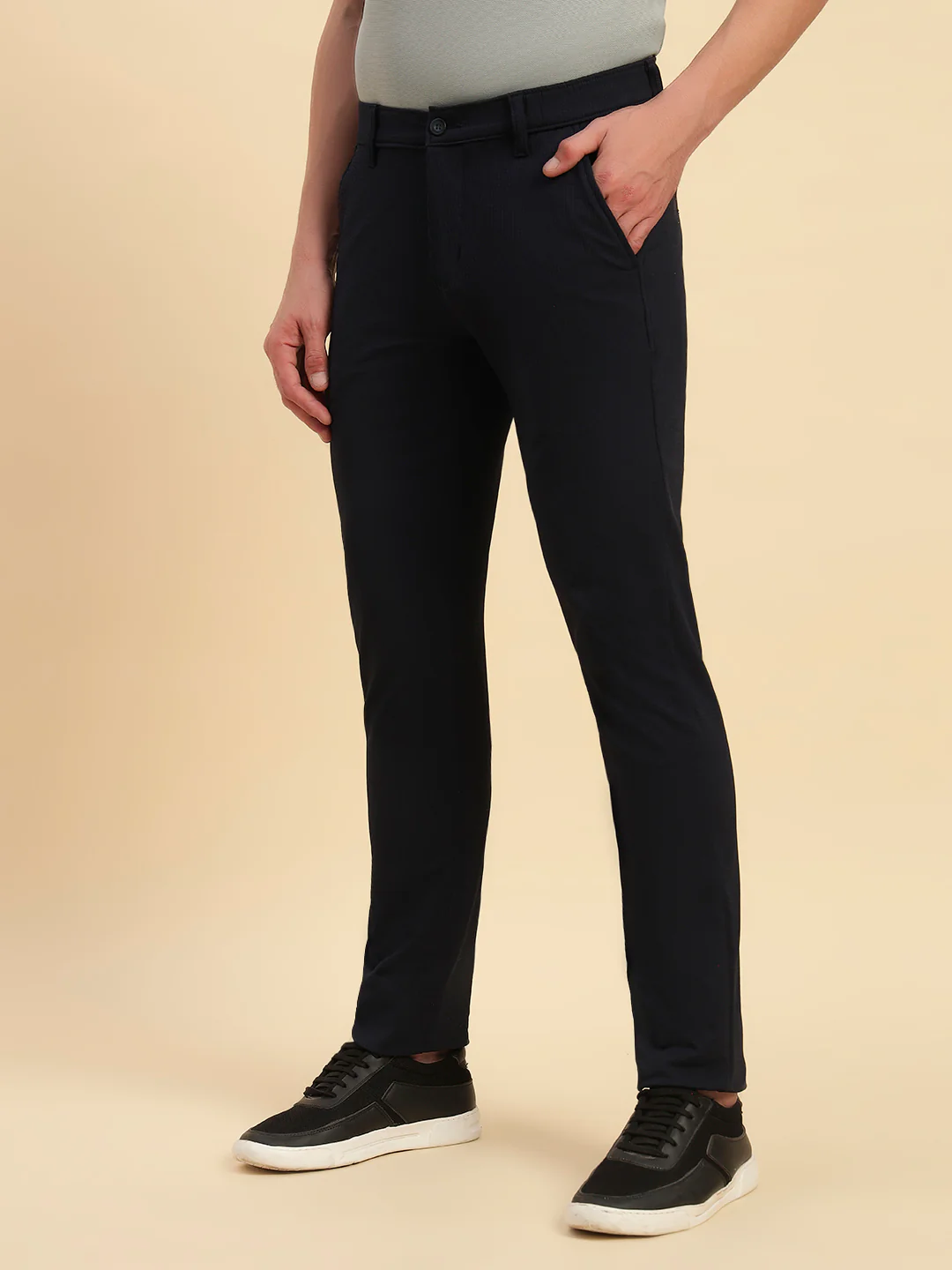 Casual Trouser for Men | Breathable & Soft with Color Fastness Regular Fit Polyester Fabric Self Design Pattern Button Closure - Image 2