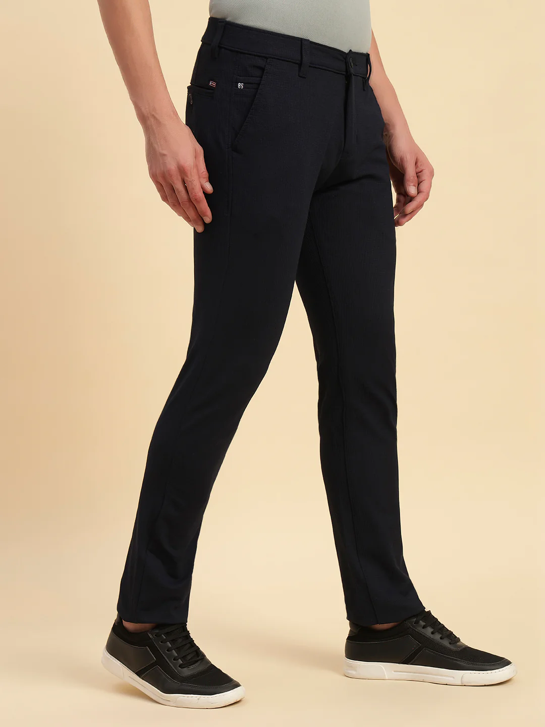 Casual Trouser for Men | Breathable & Soft with Color Fastness Regular Fit Polyester Fabric Self Design Pattern Button Closure - Image 4