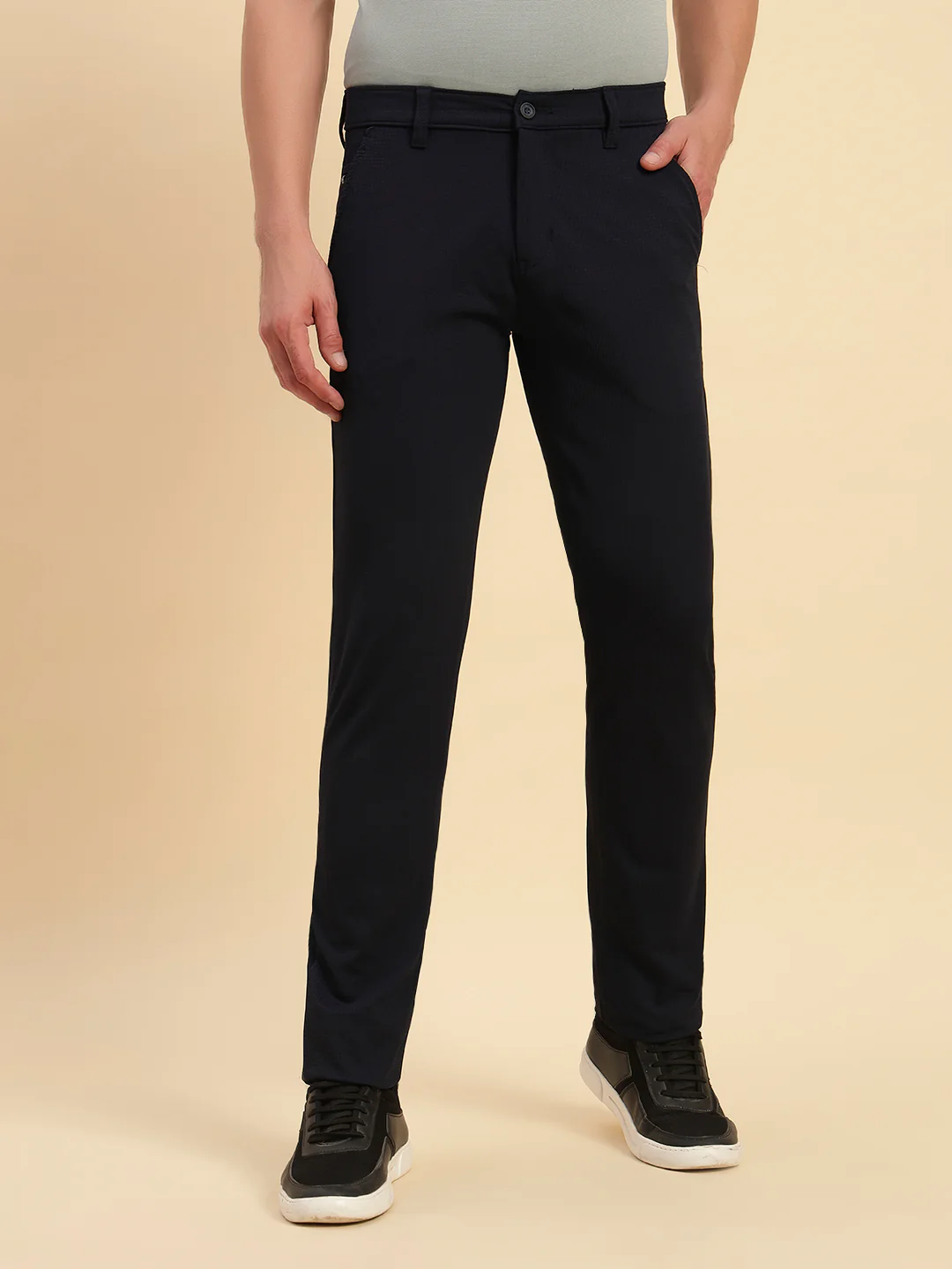 Casual Trouser for Men | Breathable & Soft with Color Fastness Regular Fit Polyester Fabric Self Design Pattern Button Closure - Image 6