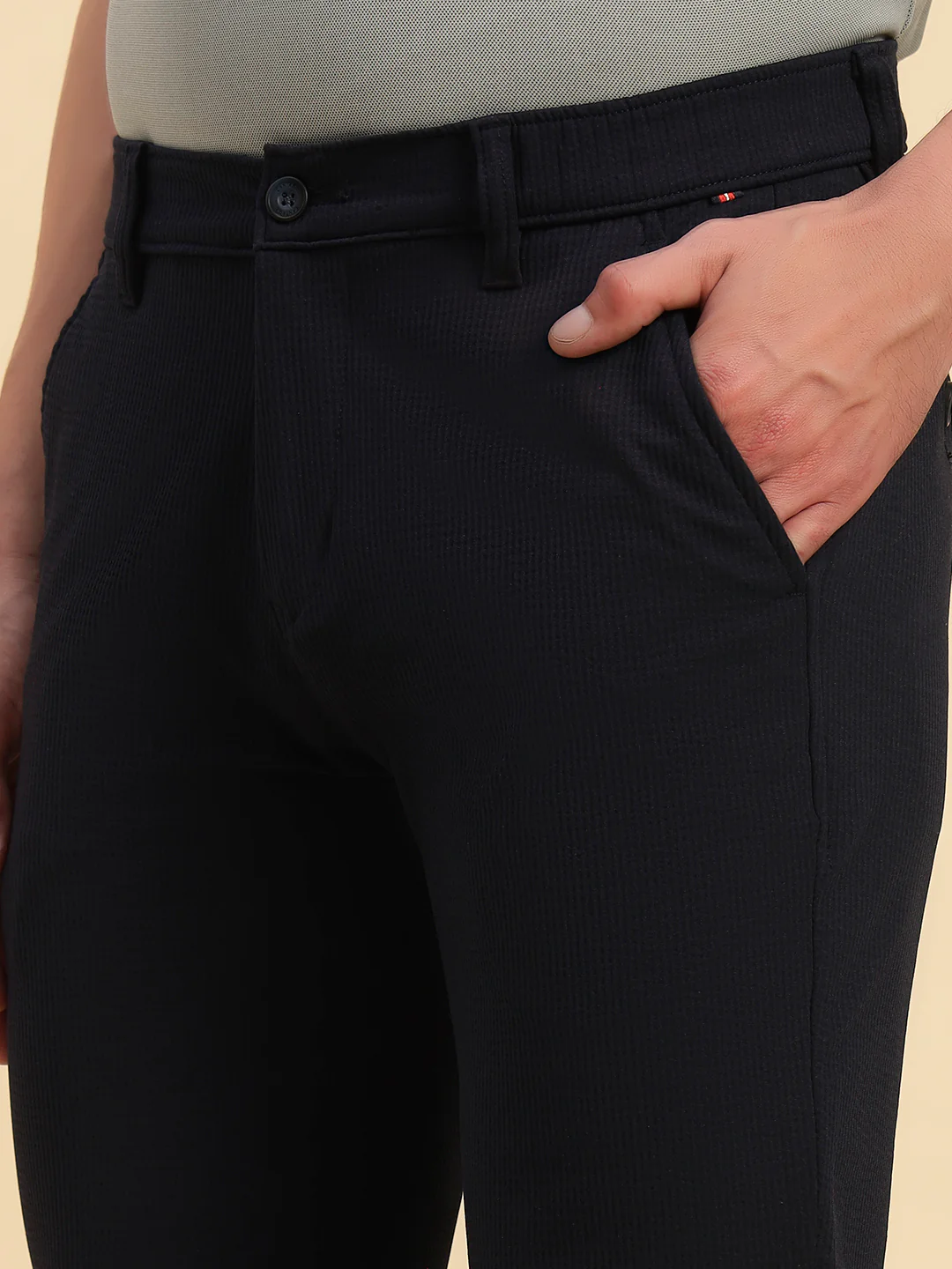 Casual Trouser for Men | Breathable & Soft with Color Fastness Regular Fit Polyester Fabric Self Design Pattern Button Closure - Image 8