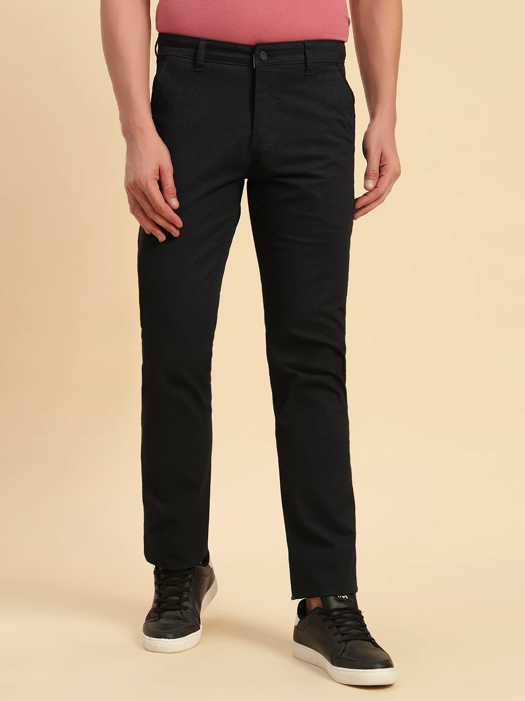 Casual Trouser for Men | Breathable & Soft with Color Fastness Regular Fit Cotton Blend Fabric Self Design Pattern Button Closure - Image 3