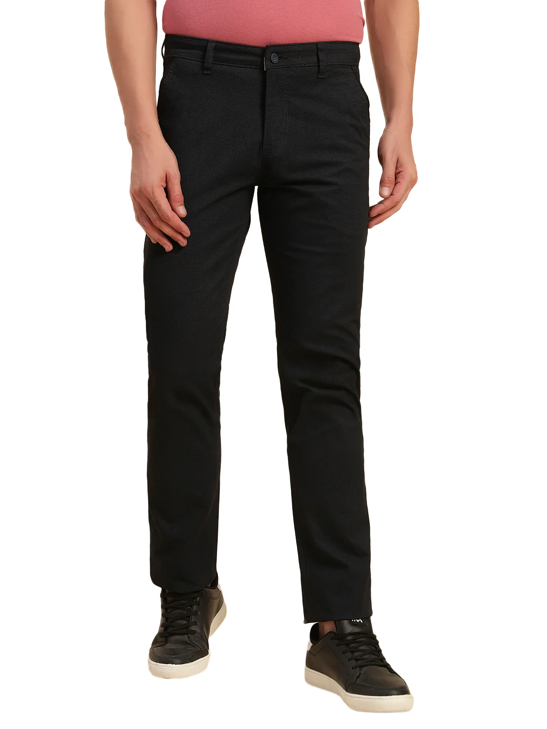 Casual Trouser for Men | Breathable & Soft with Color Fastness Regular Fit Cotton Blend Fabric Self Design Pattern Button Closure - Image 4