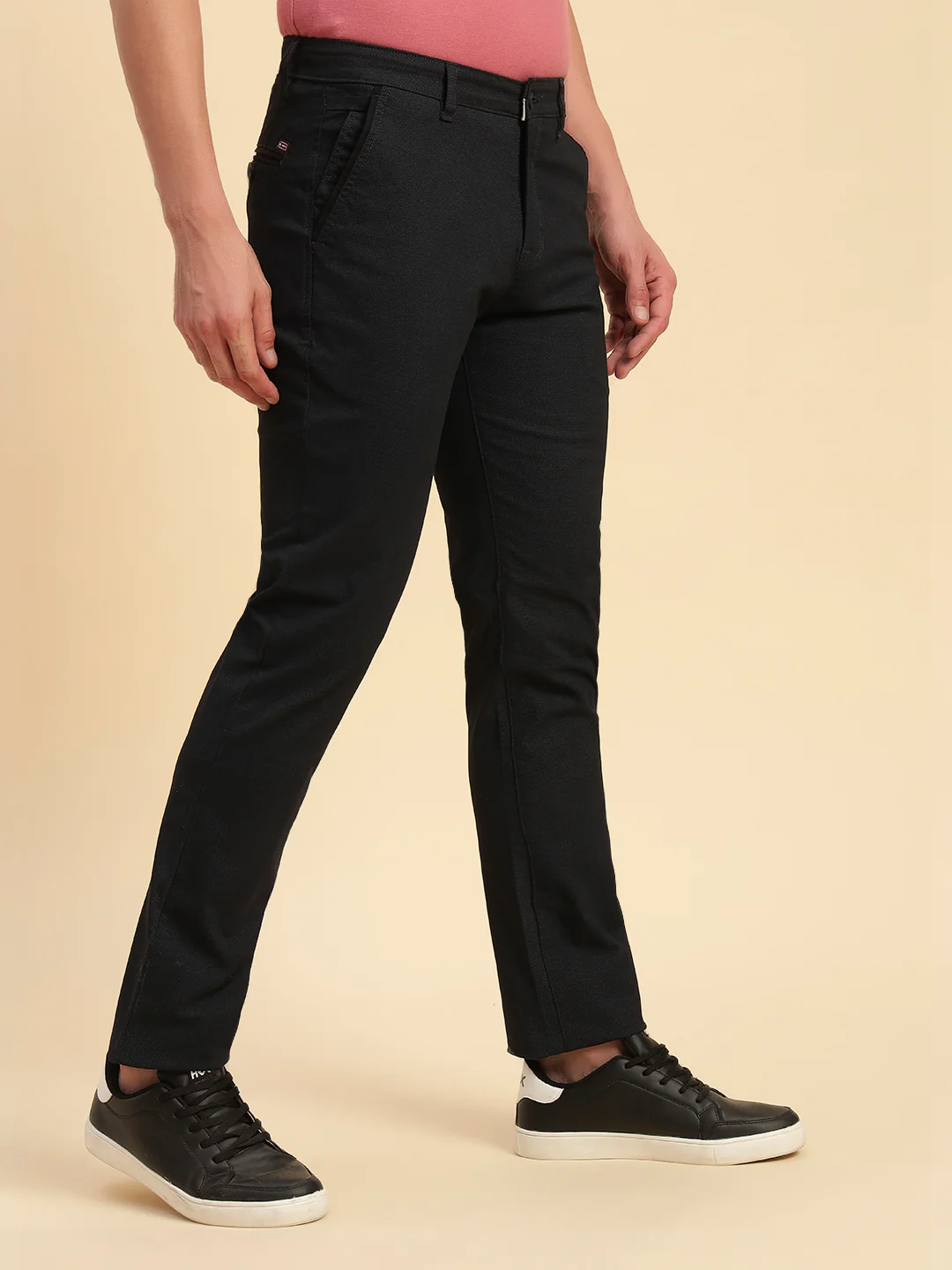 Casual Trouser for Men | Breathable & Soft with Color Fastness Regular Fit Cotton Blend Fabric Self Design Pattern Button Closure - Image 5
