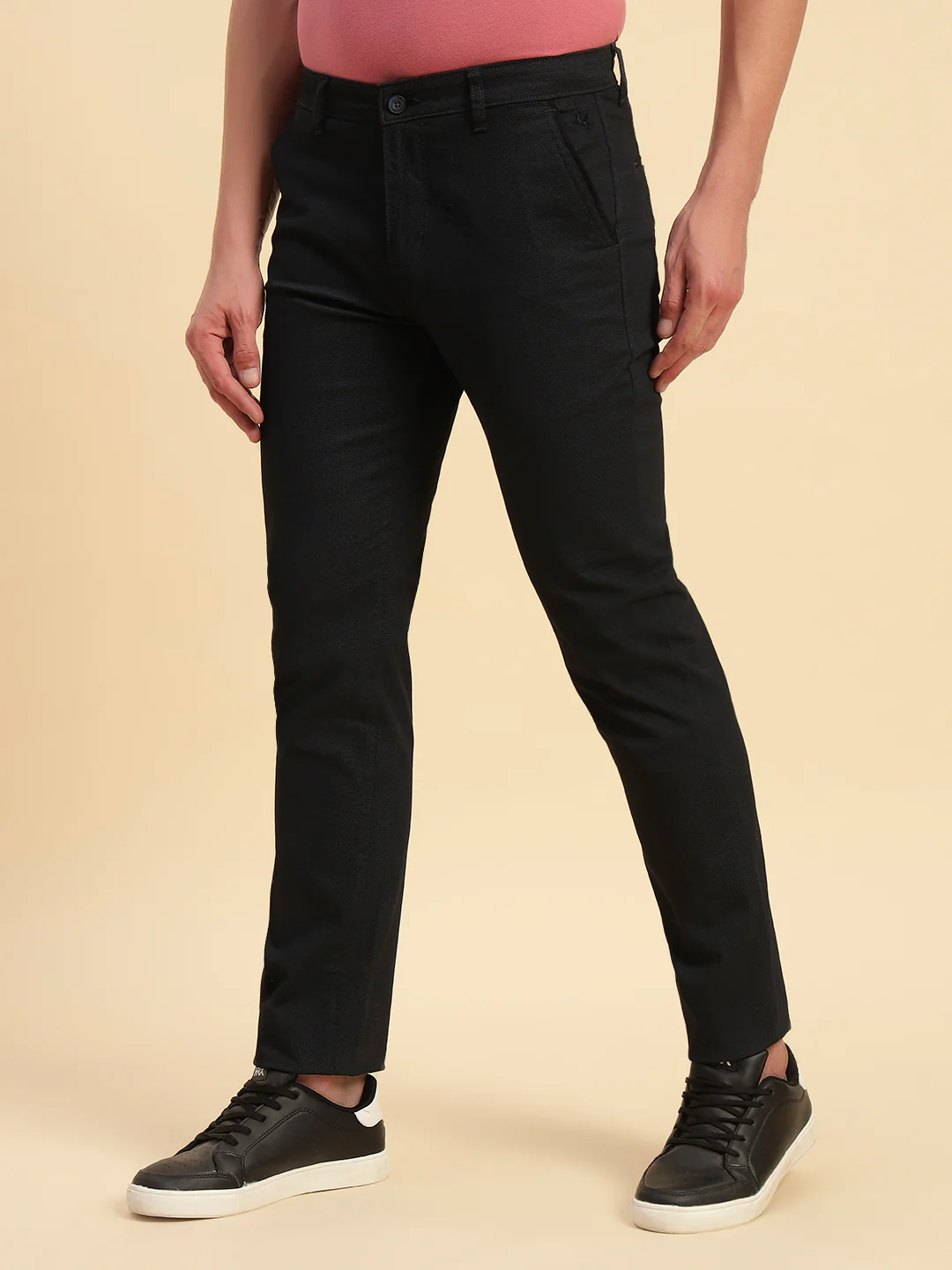 Casual Trouser for Men | Breathable & Soft with Color Fastness Regular Fit Cotton Blend Fabric Self Design Pattern Button Closure - Image 6