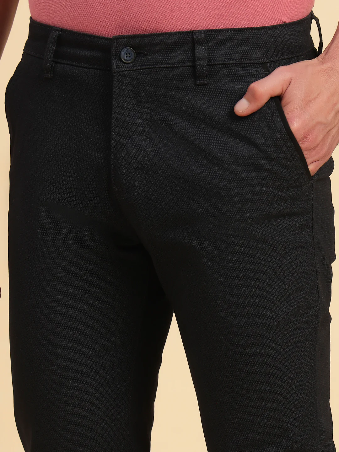 Casual Trouser for Men | Breathable & Soft with Color Fastness Regular Fit Cotton Blend Fabric Self Design Pattern Button Closure - Image 7