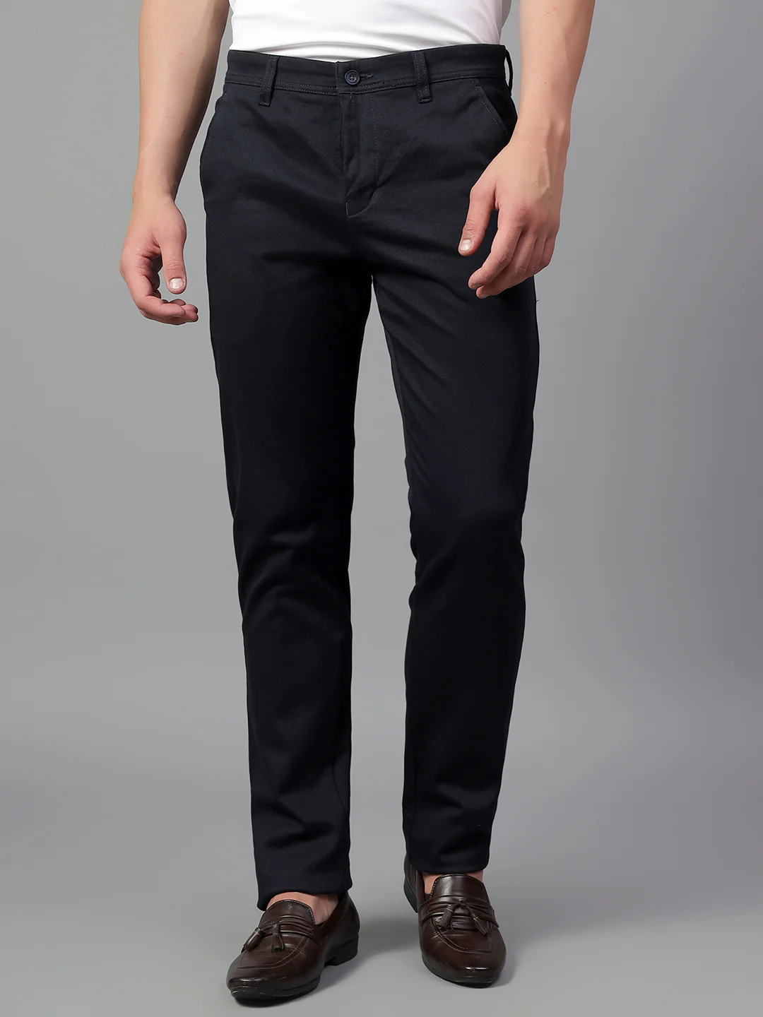 Casual Trouser for Men | Breathable & Soft with Color Fastness Regular Fit Cotton Blend Fabric Self Design Pattern Button Closure - Image 2