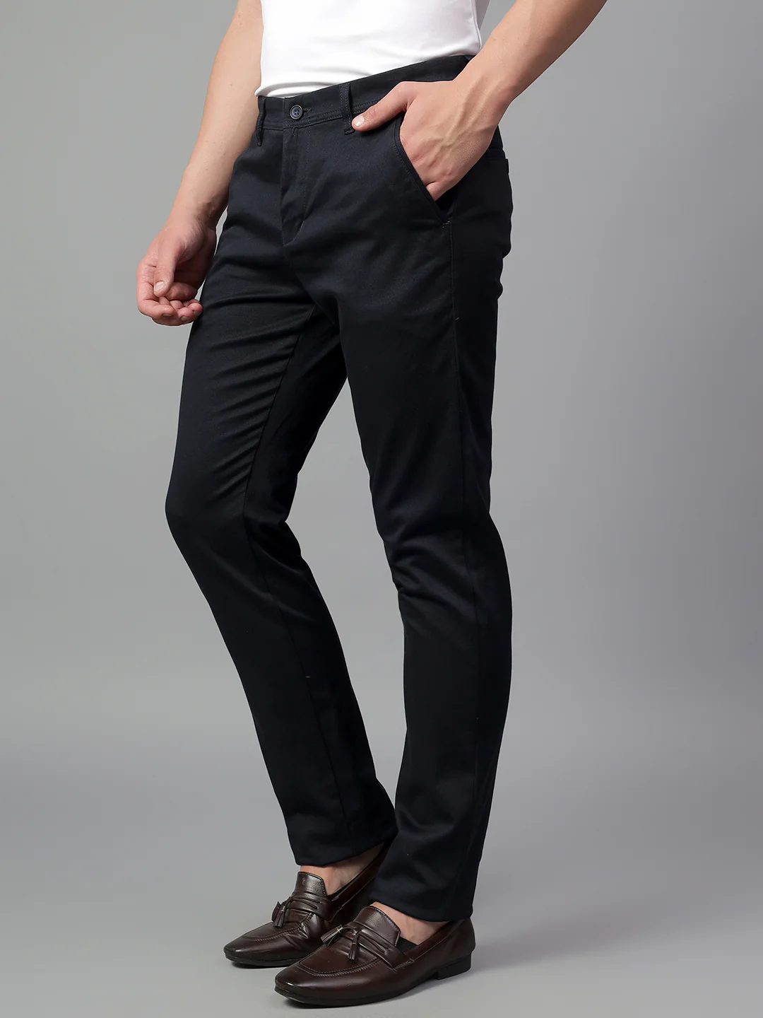 Casual Trouser for Men | Breathable & Soft with Color Fastness Regular Fit Cotton Blend Fabric Self Design Pattern Button Closure - Image 3