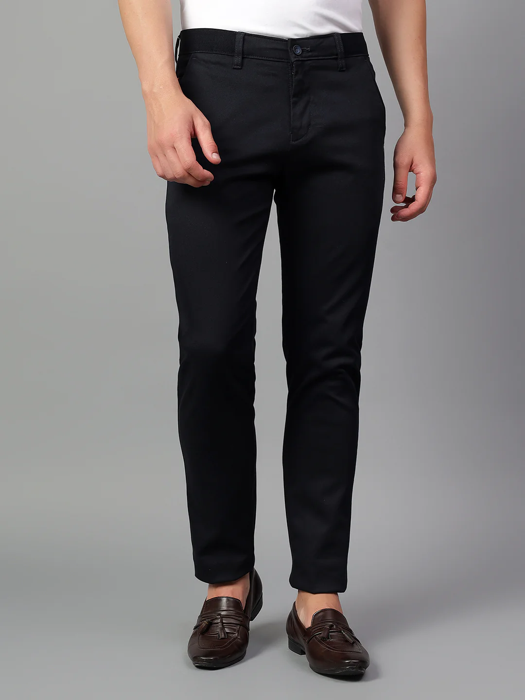 Casual Trouser for Men | Breathable & Soft with Color Fastness Regular Fit Cotton Blend Fabric Self Design Pattern Button Closure - Image 3