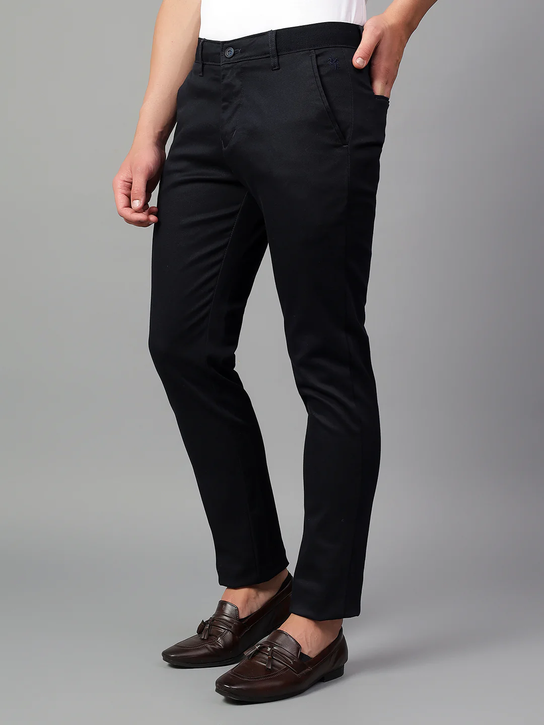 Casual Trouser for Men | Breathable & Soft with Color Fastness Regular Fit Cotton Blend Fabric Self Design Pattern Button Closure - Image 4