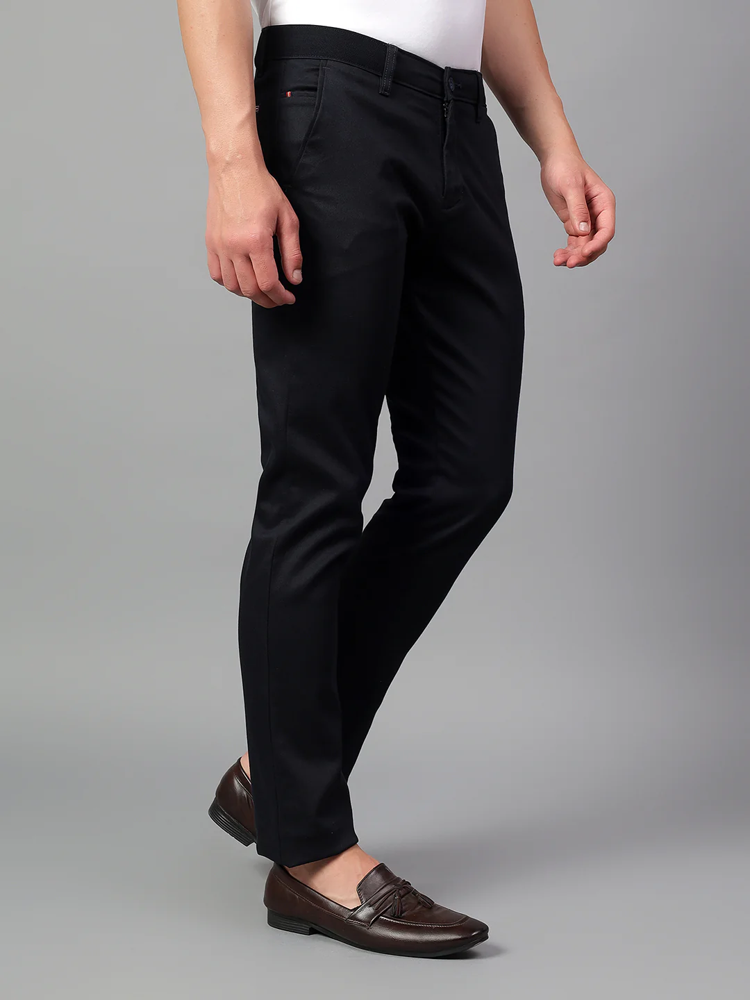 Casual Trouser for Men | Breathable & Soft with Color Fastness Regular Fit Cotton Blend Fabric Self Design Pattern Button Closure - Image 5