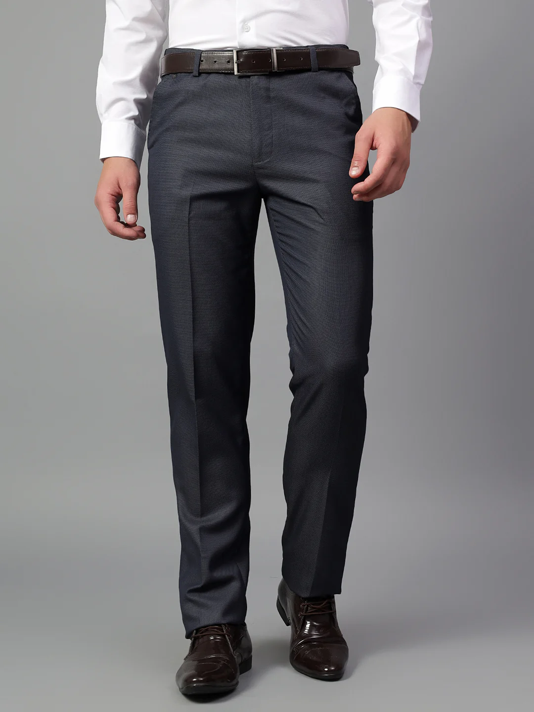 Formal Trouser for Men | Breathable & Soft with Color Fastness Regular Fit Poly Viscose Fabric Self Design Pattern Hook & Eye Closure - Image 2