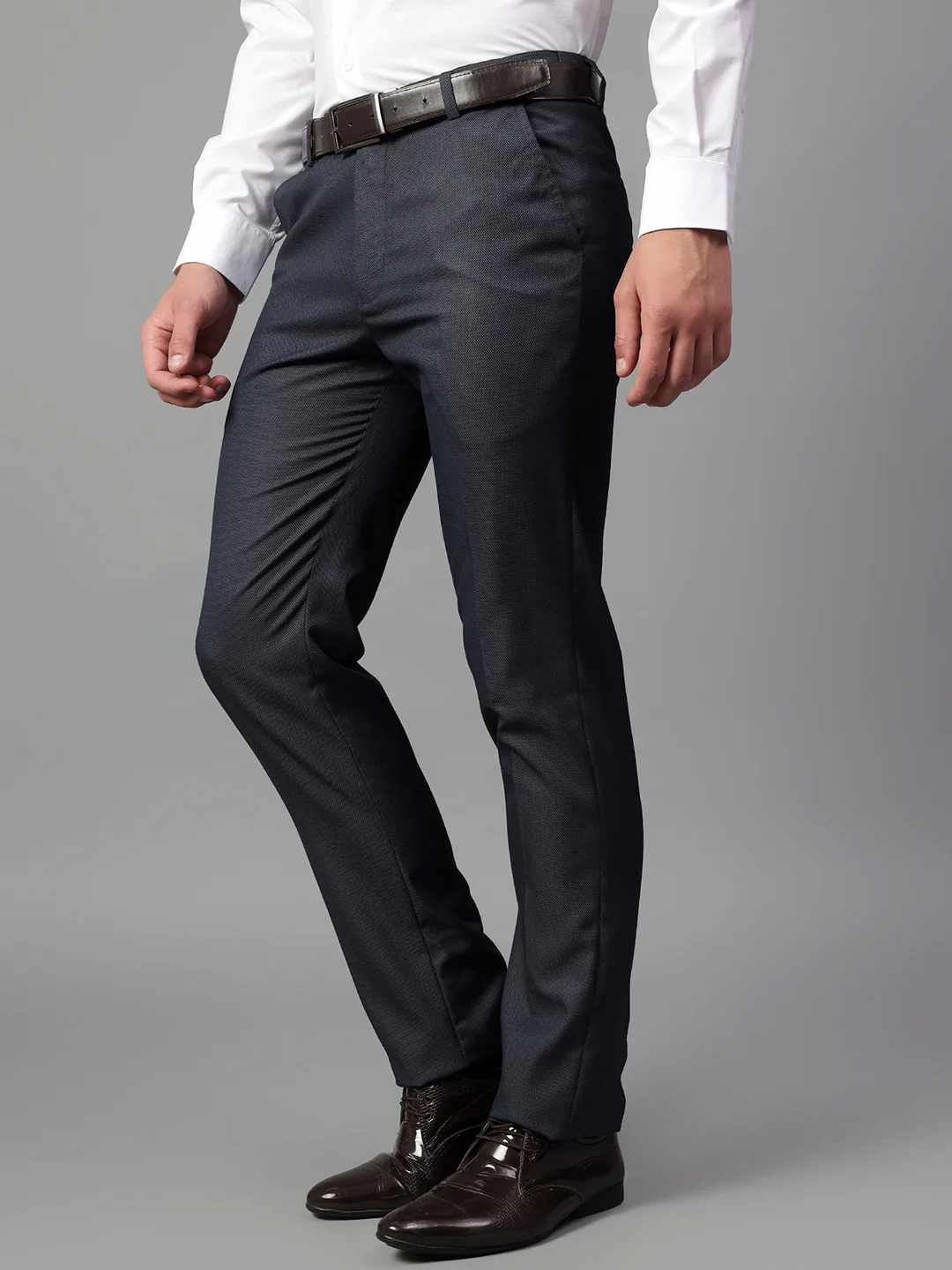 Formal Trouser for Men | Breathable & Soft with Color Fastness Regular Fit Poly Viscose Fabric Self Design Pattern Hook & Eye Closure - Image 4