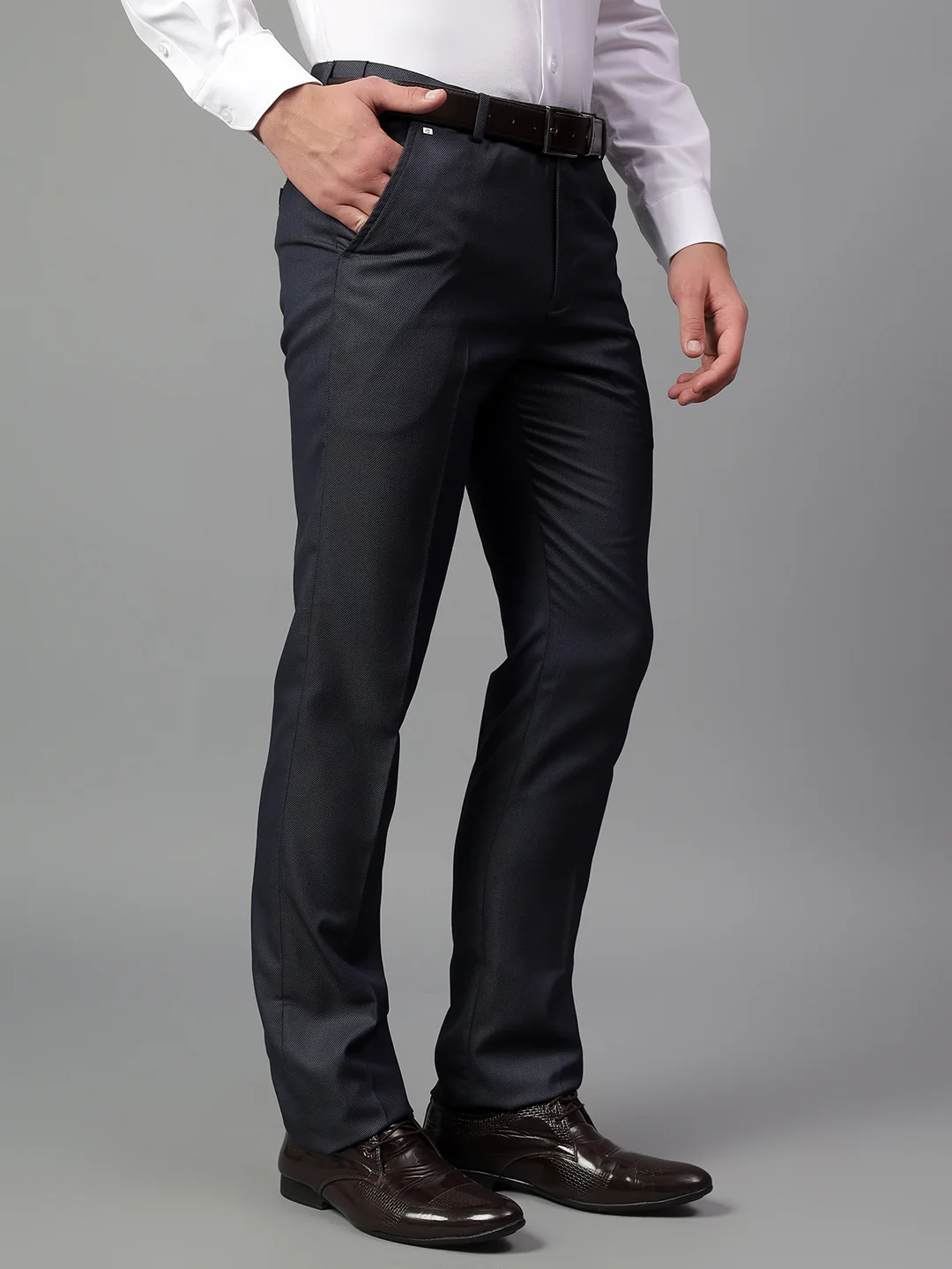 Formal Trouser for Men | Breathable & Soft with Color Fastness Regular Fit Poly Viscose Fabric Self Design Pattern Hook & Eye Closure - Image 5