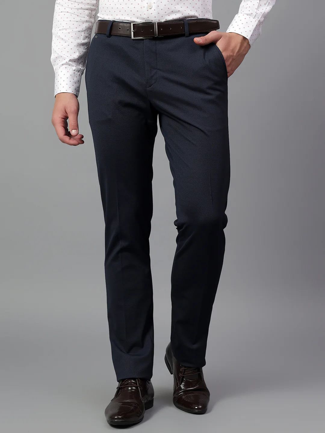 Formal Trouser for Men | Breathable & Soft with Color Fastness Regular Fit Terry Rayon Fabric Self Design Pattern Hook & Eye Closure - Image 2