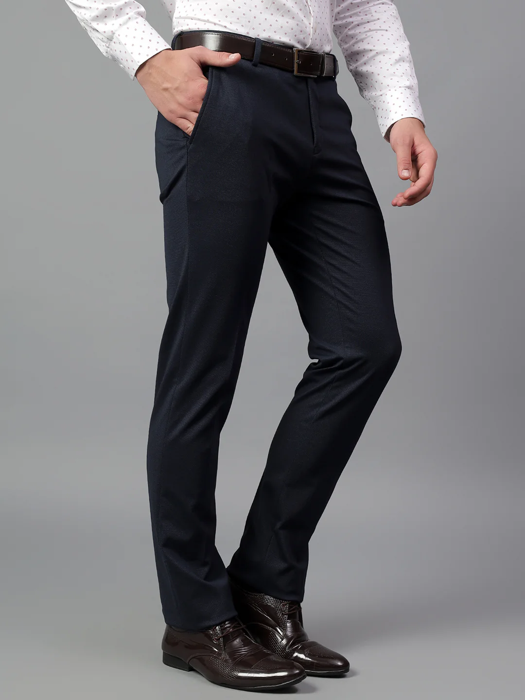 Formal Trouser for Men | Breathable & Soft with Color Fastness Regular Fit Terry Rayon Fabric Self Design Pattern Hook & Eye Closure - Image 5
