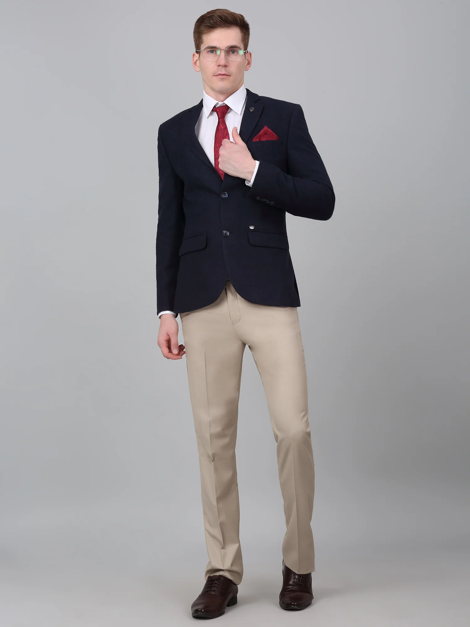 Men’s Navy Blue Self Design Formal Blazer | Cantabil - Image 2