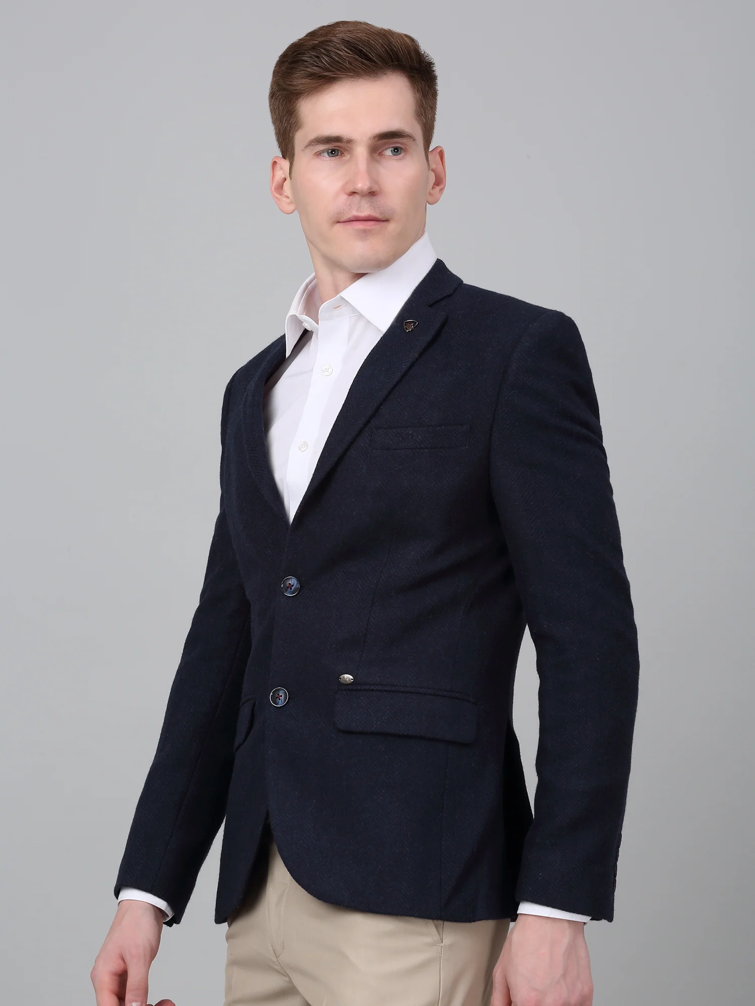Men’s Navy Blue Self Design Formal Blazer | Cantabil - Image 3