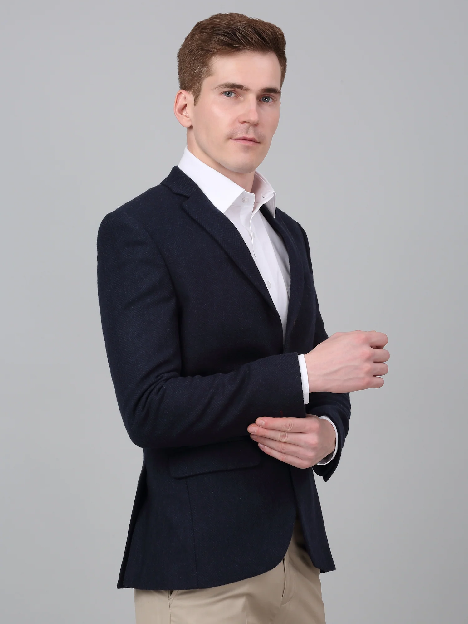 Men’s Navy Blue Self Design Formal Blazer | Cantabil - Image 4