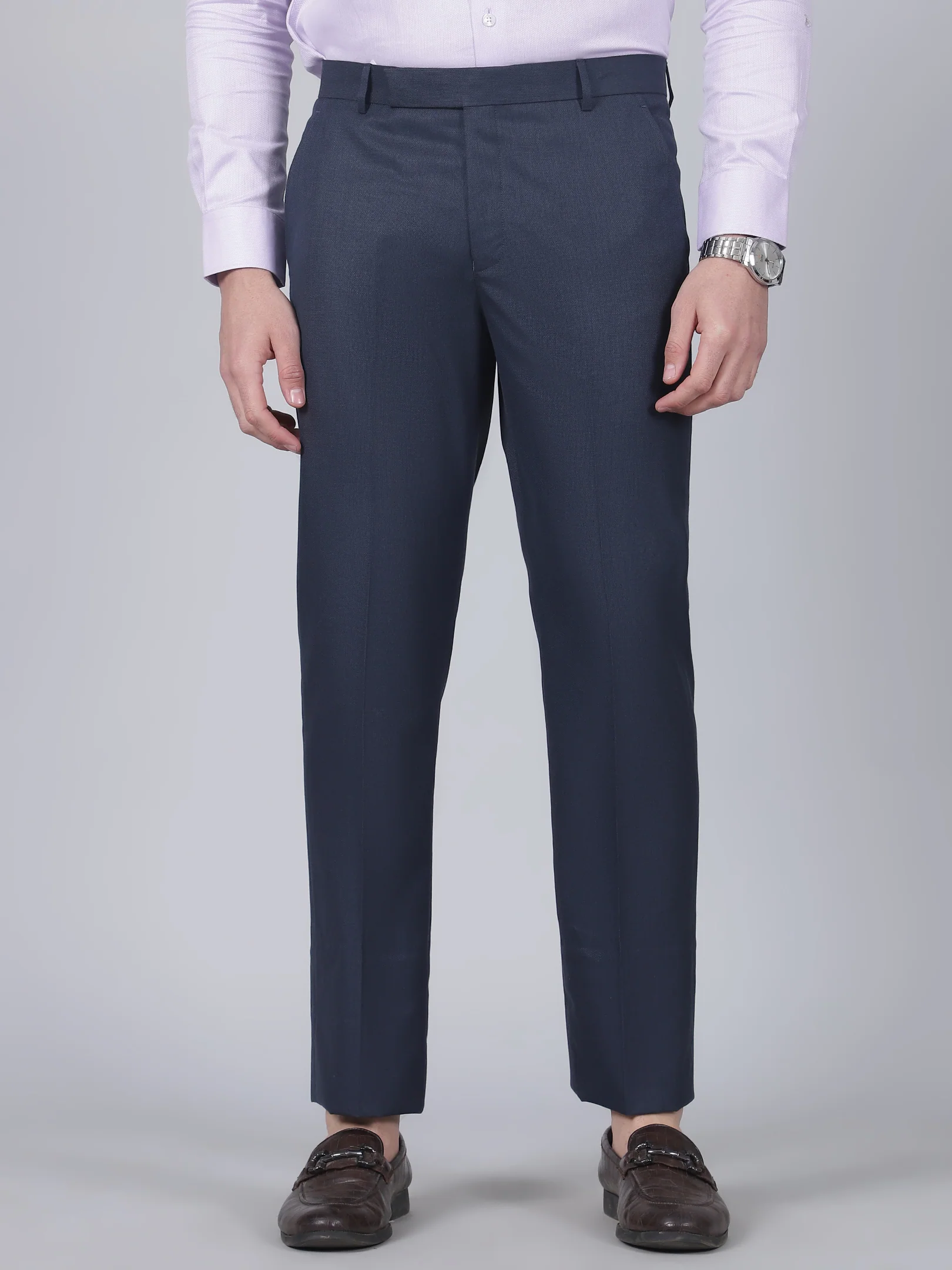 Formal Trouser for Men | Breathable & Soft with Color Fastness Regular Fit Poly Viscose Fabric Self Design Pattern Hook & Eye Closure - Image 2