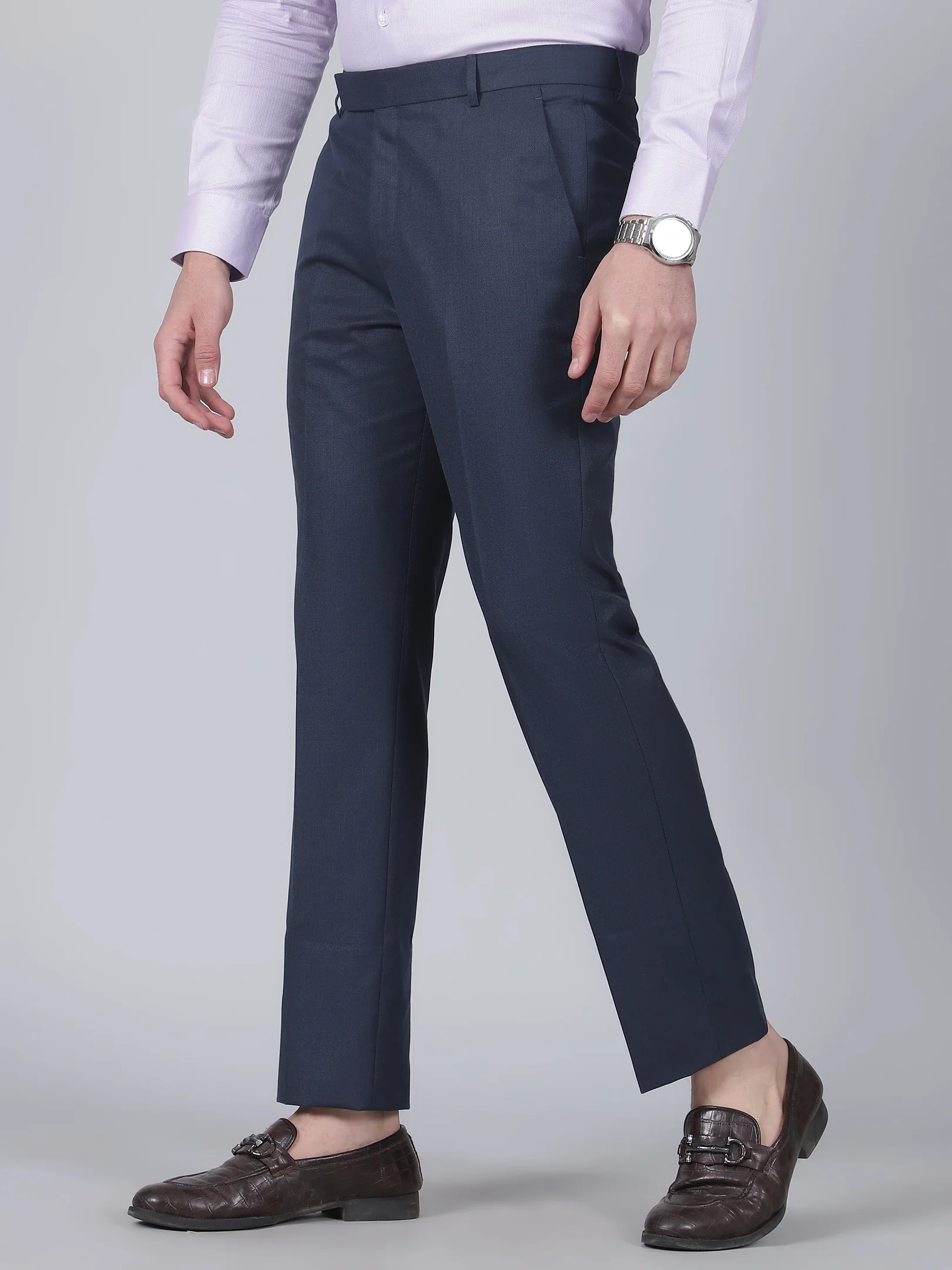 Formal Trouser for Men | Breathable & Soft with Color Fastness Regular Fit Poly Viscose Fabric Self Design Pattern Hook & Eye Closure - Image 3